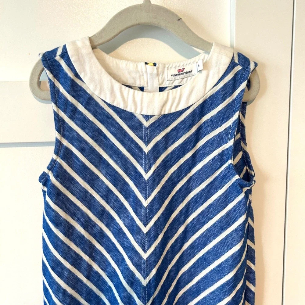 Vineyard Vines Girl's‎ Blue White Chevron A Line Sleeveless Dress in Size 6